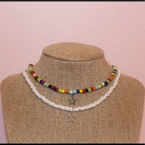 Star charm seed bead choker necklace set